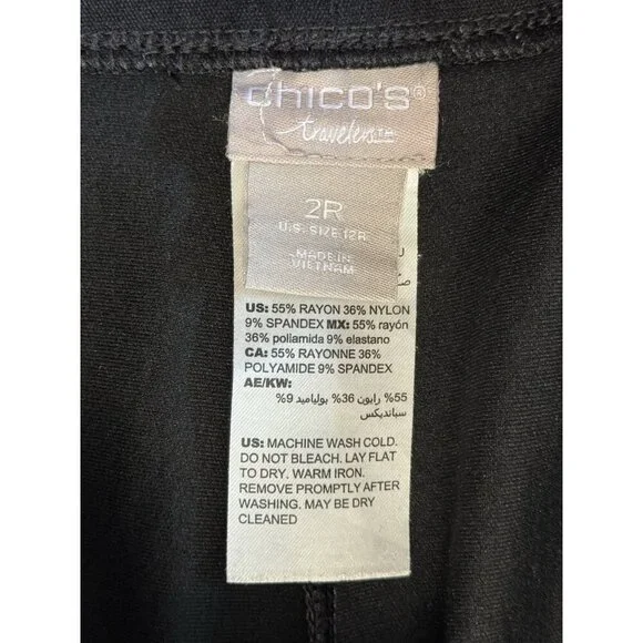 Chicos Travelers Womens Cropped Pants~Size 2R (L/12)~Black Stretch L10 42 - Picture 12 of 13